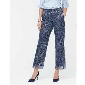 J CREW Blue High Rise Peyton Wide Leg Lace Pant